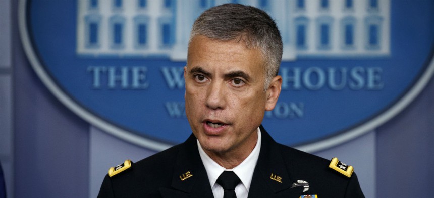 National Security Agency Director Gen. Paul Nakasone speaks during the daily press briefing at the White House Aug. 2.