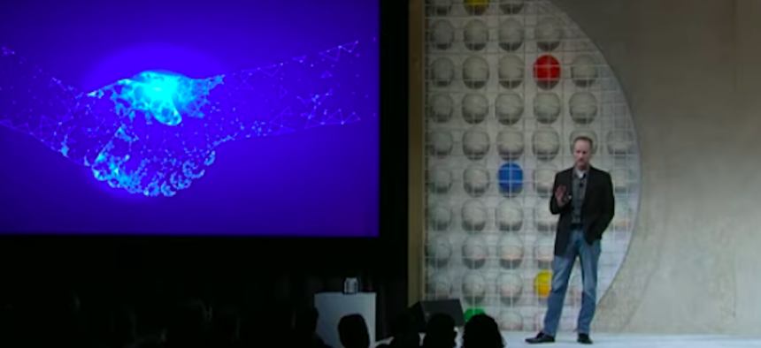 GSA CIO David Shive addresses the crowd at the Customer Innovation Series at Google Cloud Next '19.