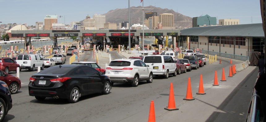 Vehicles from Mexico and the U.S. approach a border crossing in El Paso, Texas in April.
