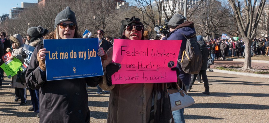 Furloughed and unpaid federal workers protest the government shutdown in D.C. Jan. 10, 2019.