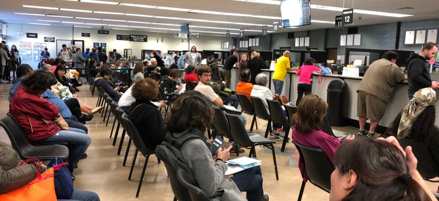 Customers wait at a California Department of Motor Vehicles. 