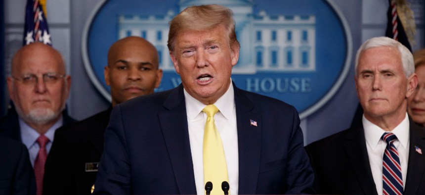 President Donald Trump speaks in the briefing room of the White House in Washington March, 9.