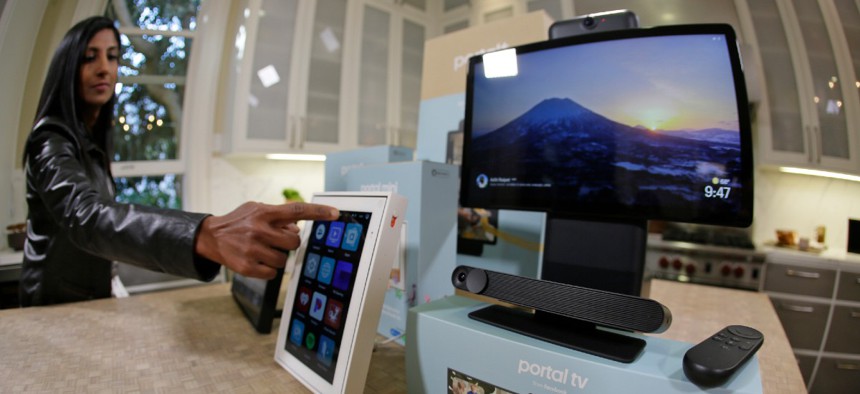 n this photo taken Tuesday, Sept. 17, 2019, new Facebook Portal products are displayed during an event in San Francisco.