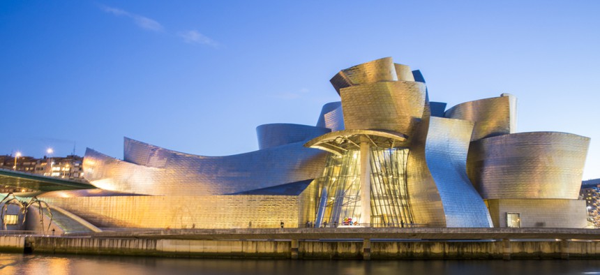 The Guggenheim Museum in Bilbao, Spain, designed by American architect Frank Gehr