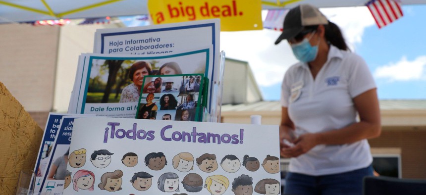 A children's book is displayed at a U.S. Census walk-up counting site set up for Hunt County in Greenville, Texas, July 31.