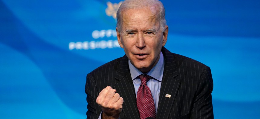 President-elect Joe Biden speaks during an event at The Queen theater in Wilmington, Del., Jan. 8.