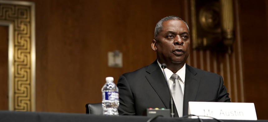 Secretary of Defense nominee Lloyd Austin, a recently retired Army general, speaks during his conformation hearing before the Senate Armed Services Committee on Capitol Hill Jan. 19.