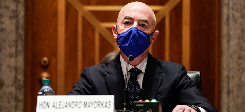 Homeland Security Secretary nominee Alejandro Mayorkas testifies during his confirmation hearing in the Senate Homeland Security and Governmental Affairs Committee on Jan. 19.