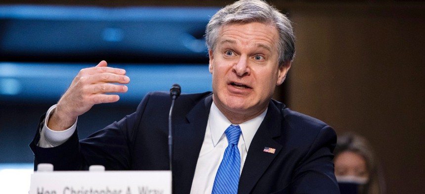 FBI Director Christopher Wray testifies before the Senate Judiciary Committee on Capitol Hill March 2.