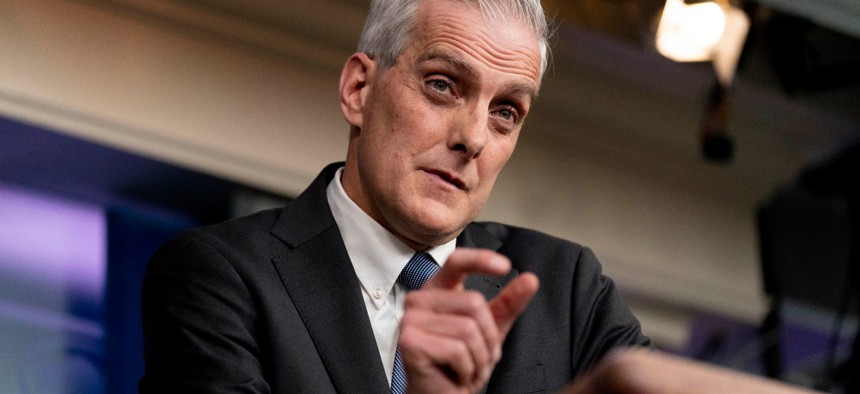 Veterans Affairs Secretary Denis McDonough speaks during a press briefing at the White House, Thursday, March 4, 2021.