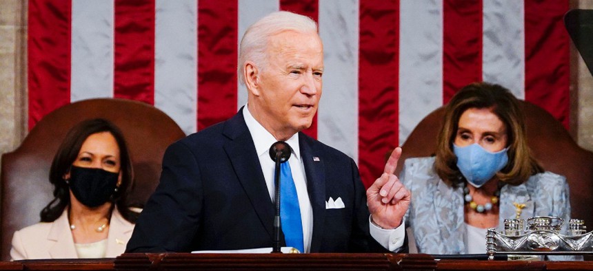 President Joe Biden addresses a joint session of Congress April 28.