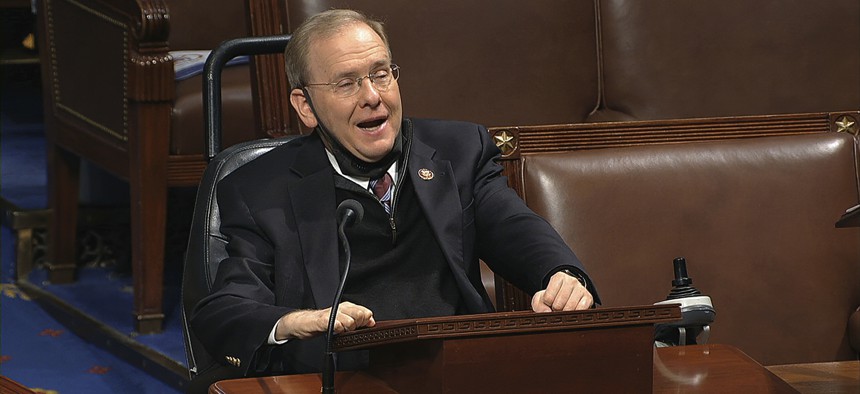 In this image from video, Rep. James Langevin, D-R.I., speaks on the floor of the House of Representatives at the U.S. Capitol in Washington, Thursday, April 23, 2020.