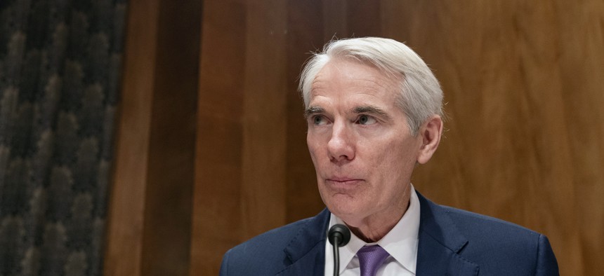 Sen. Rob Portman R-Ohio, speaks during a Senate Homeland and Governmental Affairs Committee hearing to examine improving Federal cybersecurity, Tuesday, May 11, 2021 on Capitol Hill in Washington. 