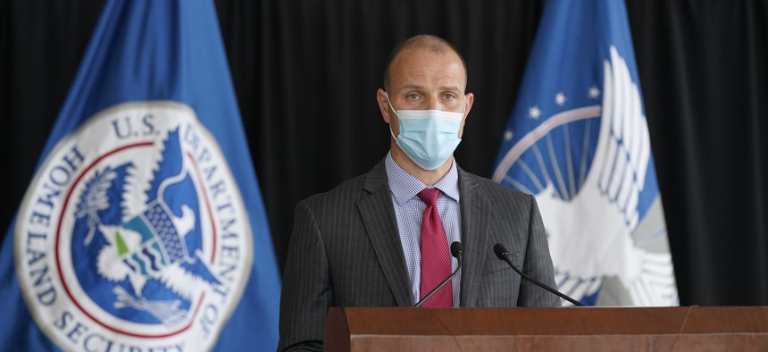 Acting TSA Administrator Darby LaJoye speaks about aviation security ahead of the summer travel season during a news conference at Ronald Reagan Washington National Airport, Tuesday, May 25, 2021, in Arlington, Va