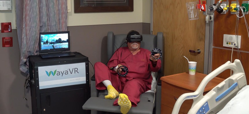 Veteran enjoys virtual activity to distract from post-operative pain.