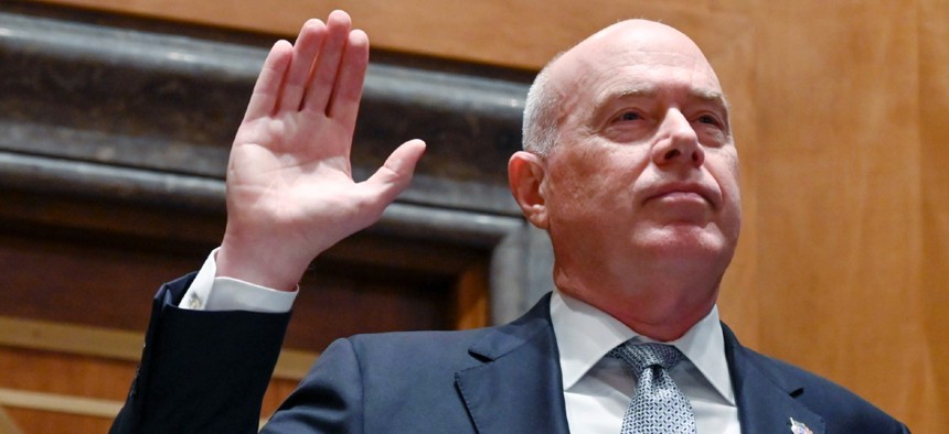 Colonial Pipeline CEO Joseph Blount is sworn in before a Senate Homeland Security and Government Affairs Committee hearing June 8.