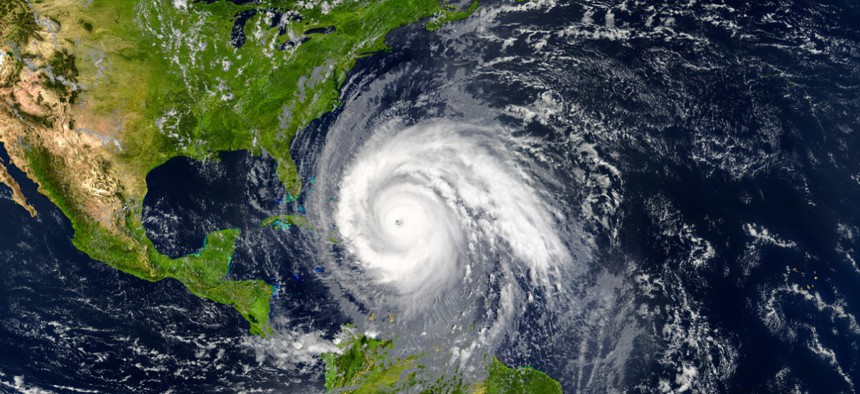 Hurricane approaching the U.S. coastline.  Elements of this image are furnished by NASA.