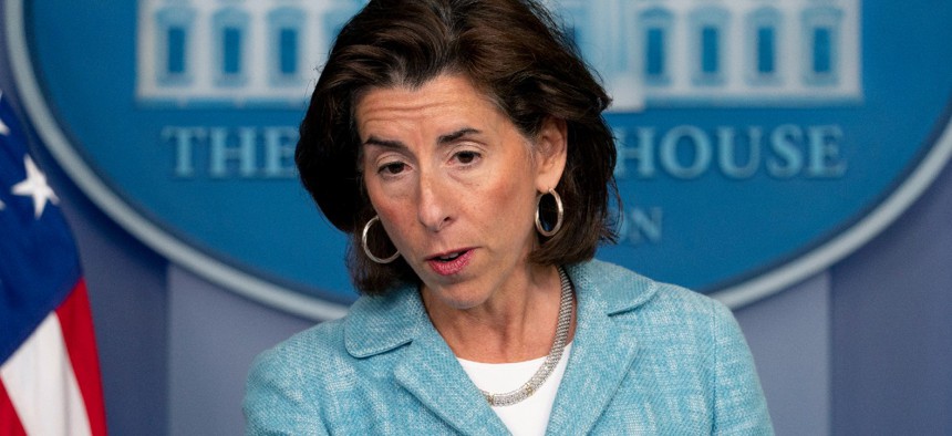 Commerce Secretary Gina Raimondo speaks during a press briefing in the White House July 22.