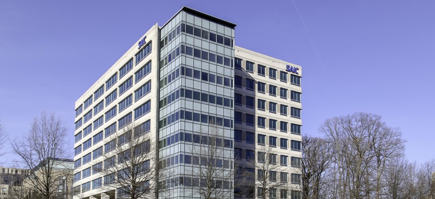 Tysons Corner, Virginia, USA- March 1, 2020: SAIC office building in Tysons Corner, Virginia, USA, an American company provides government services and information technology support.