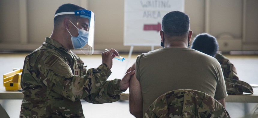 Reserve Citizen Airmen received their COVID-19 vaccinations at MacDill Air Force Base, Fla., in April 2021. 