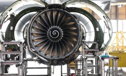 Aircraft Jet engine maintenance in airplane hangar