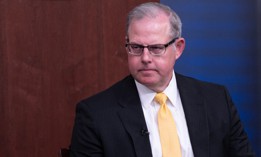 John Sherman, principal deputy chief information officer, presents keynote address from the Pentagon Briefing Room for the Cyber Beacon virtual event, Dec. 3.