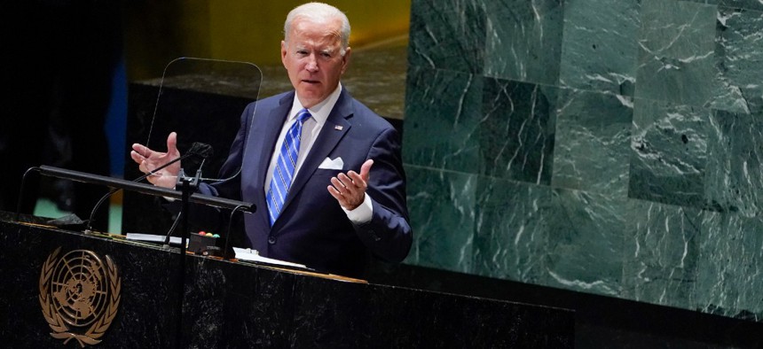 President Joe Biden delivers remarks to the 76th Session of the United Nations General Assembly, Tuesday, Sept. 21, 2021, in New York. 