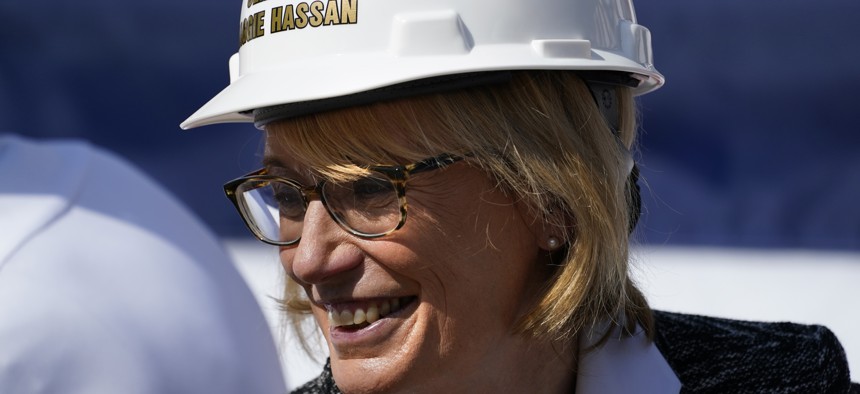 Sen. Maggie Hassan, R-N.H., attends a groundbreaking ceremony for a $1.7 billion dry dock project at Portsmouth Naval Shipyard, Wednesday, Sept. 8, 2021, in Kittery, Maine.