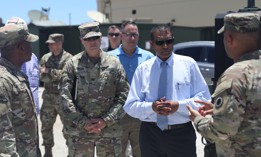 Leaders of the U.S. Army Pacific welcome Dr. Raj Iyer, chief information officer for the U.S. Army, to show the capabilities of USARPAC in Forager 21 at Andersen Air Force Base, July 28, 2021.