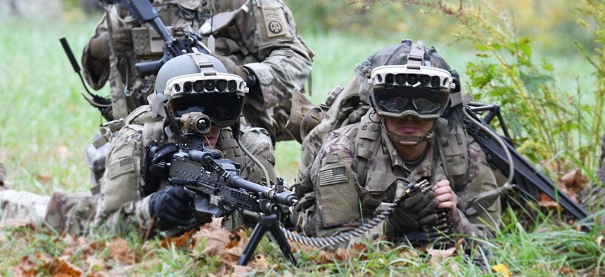 Soldiers from the 82nd Airborne Division used the latest prototype of the Integrated Visual Augmentation System (IVAS) during a training exercise in October 2020 at Fort Pickett, Va. 