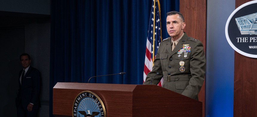 Marine Corps Lt. Gen. Dennis A. Crall, director, command, control, communications and computers/cyber; and Joint Staff chief information officer speaks and answers press questions regarding JADC2, Joint All-Domain Command and Control, at the Pentagon, Washington, D.C., June 4, 2021