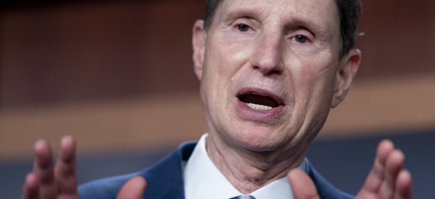 Sen. Ron Wyden, D-Ore., speaks during a news conference on Capitol Hill in Washington, Sept. 28, 2021