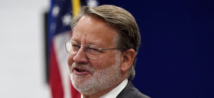 Sen. Gary Peters, D-Mich., at a ceremony honoring Aretha Franklin, Monday, Oct. 4, 2021, in Detroit. Peters authored the  Federal Rotational Cyber Workforce Program Act of 2021.