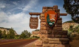 The official National Park Service sign that marks the east entrance to Zion National Park in Utah. NPS was the highest scoring federal agency in customer experience. 