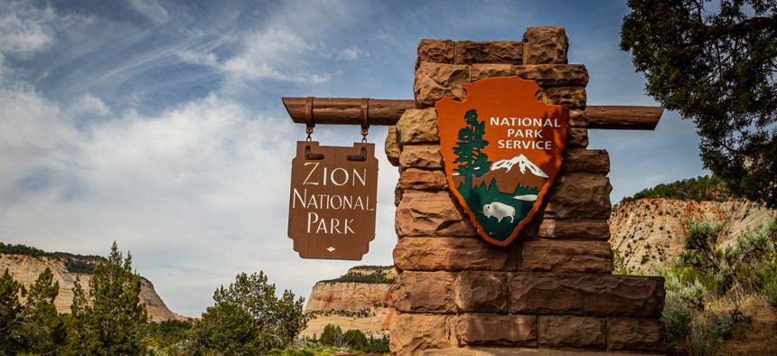 The official National Park Service sign that marks the east entrance to Zion National Park in Utah. NPS was the highest scoring federal agency in customer experience. 