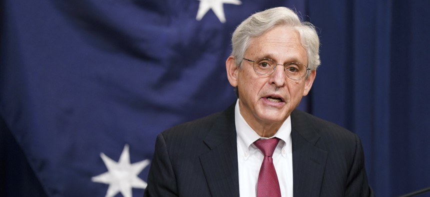 Attorney General Merrick Garland speaks during an event with Australian Minister for Home Affairs Karen Andrews to enter into a new law enforcement partnership at the U.S. Department of Justice in Washington, Wednesday, Dec. 15, 2021. A United States and Australia bilateral agreement was signed with the goal of strengthening public safety for both countries.