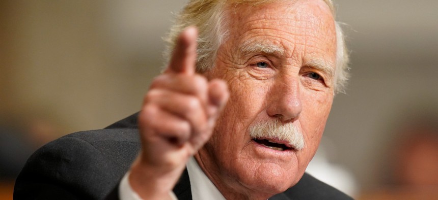 Sen. Angus King, I-Maine, speaks during a Senate Armed Services Committee hearing on the conclusion of military operations in Afghanistan and plans for future counterterrorism operations on Capitol Hill on September 28, 2021 in Washington, DC.