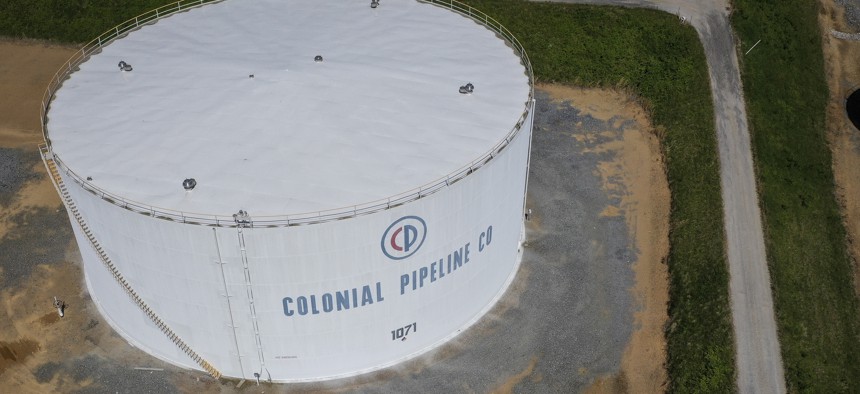 WOODBINE, MD - MAY 13: In an aerial view, fuel holding tanks are seen at Colonial Pipeline's Dorsey Junction Station on May 13, 2021 in Woodbine, Maryland. 