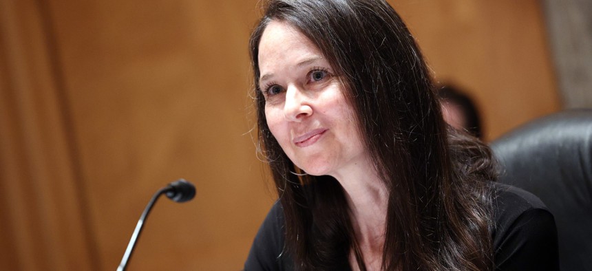 Jen Easterly at her nomination hearing to lead the Cybersecurity and Infrastructure Security Agency in June, 2021