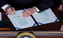 U.S. President Joe Biden signs the “Consolidated Appropriations Act" in the Indian Treaty Room in the Eisenhower Executive Office Building on March 15, 2022 in Washington, DC.