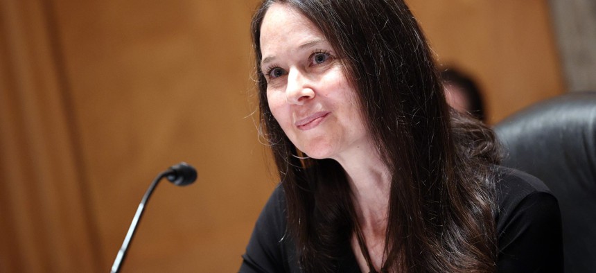 Jen Easterly at her nomination hearing to lead the Cybersecurity and Infrastructure Security Agency in June, 2021