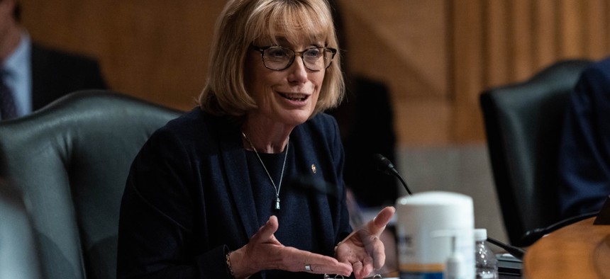 Sen. Maggie Hassan (D-N.H.) hears testimony at a Senate hearing about the Colonial Pipeline cyberattack in June 2021.