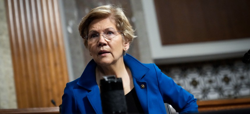 Sen. Elizabeth Warren at a Senate Armed Services Committee hearing, March 15, 2022