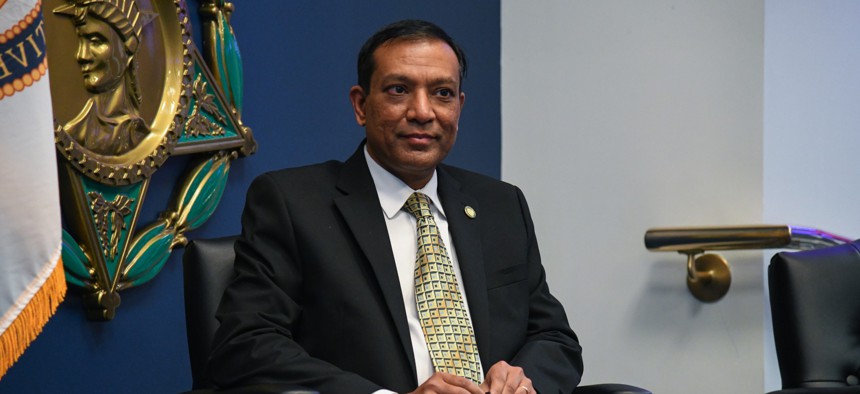 U.S. Army CIO Raj Iyer shown here at a December 2020 Pentagon event.