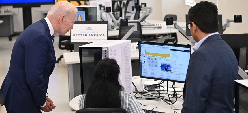 President Biden tours a cybersecurity lab at North Carolina Agricultural and Technical State University in Greensboro, N.C., April 14, 2022.