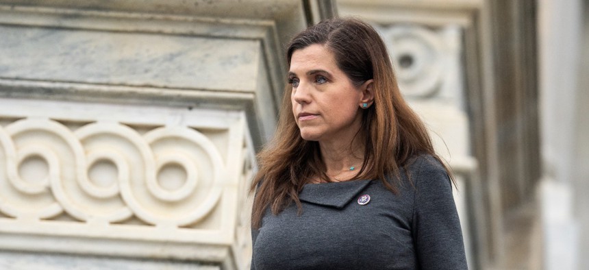  Rep. Nancy Mace, R-S.C., leaves the U.S. Capitol after the last House votes of the week on Thursday, April 7, 2022. 