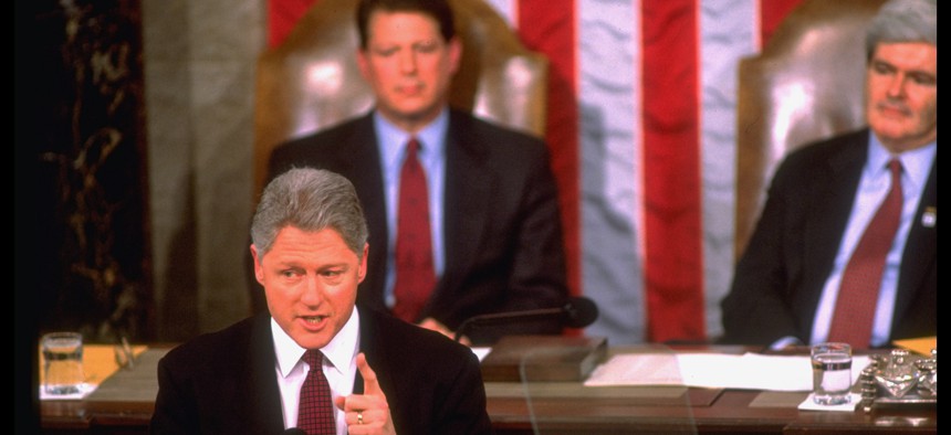 President Clinton delivers his 1996 State of the Union address to a joint session of Congress.