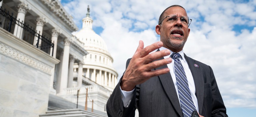 Rep. Anthony Brown (D-Md.) speaks with reporters on the Capitol steps on Friday, Oct. 22, 2021