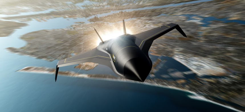 An artist rendering of Hermeus’ Halcyon hypersonic aircraft.