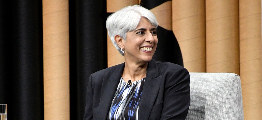 Former Director of DARPA, Arati Prabhakar, spoke  onstage during "What Are They Thinking? Man Meets Machine" at the Vanity Fair New Establishment Summit at Yerba Buena Center for the Arts on October 20, 2016 in San Francisco, California.